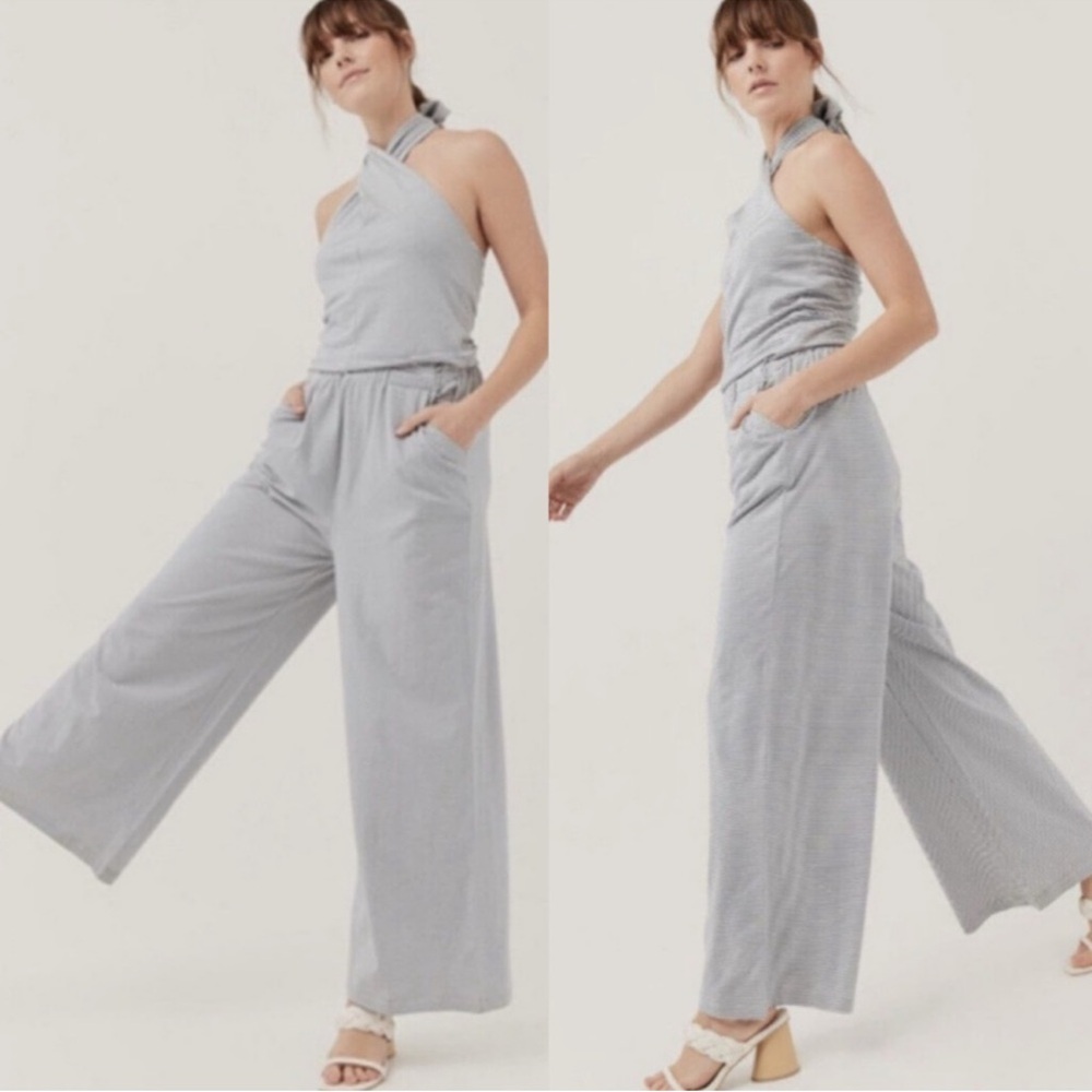 Pact Jumpsuit Halter Wide Leg Striped Oversize Organic Cotton sz XL
